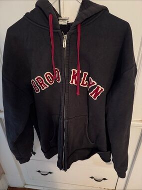 Blue Marlin Brooklyn  Zip Hoodie with Red Drawstrings